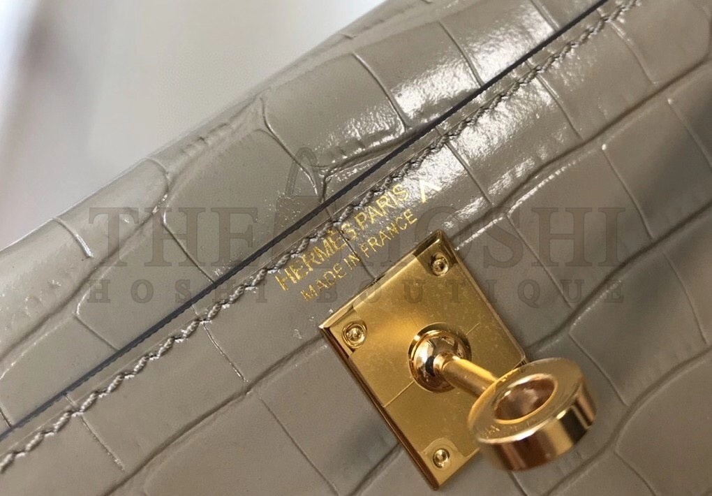 H**me5 Kelly Mini II Bag In Taupe Embossed Crocodile Calfskin Master Quality