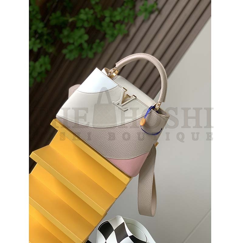 L0vis Vvtt0n LV Women Capucines BB Handbag Beige Taurillon Patent Leather Smooth Calfskin Master Quality
