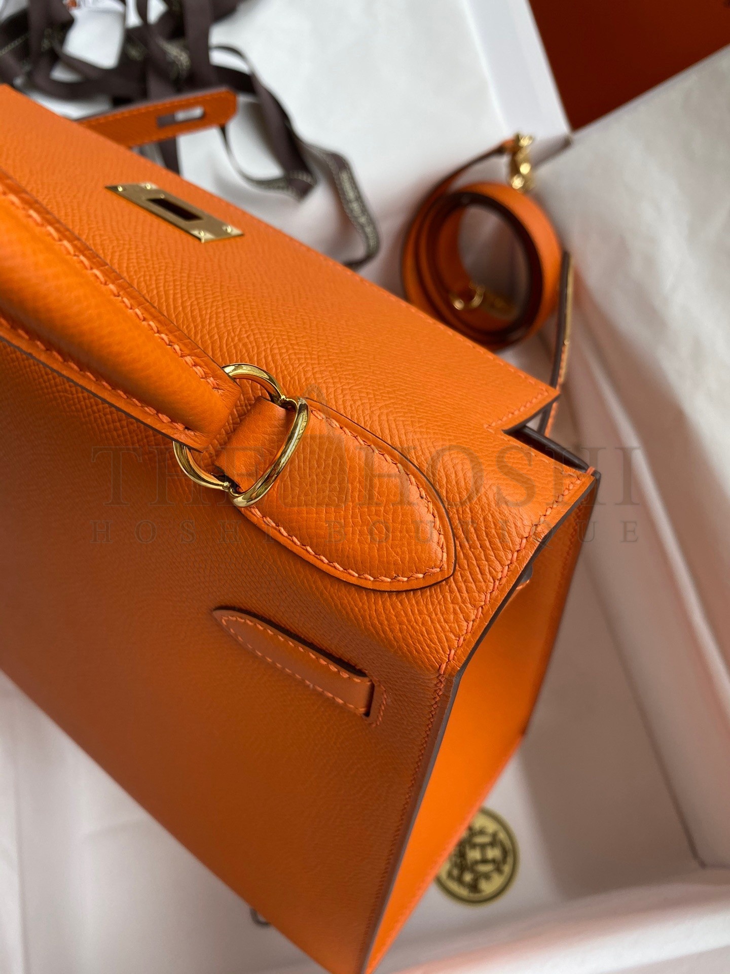 H**me5 Kelly Sellier 28 Handmade Bag In Orange Epsom Calfskin Master Quality
