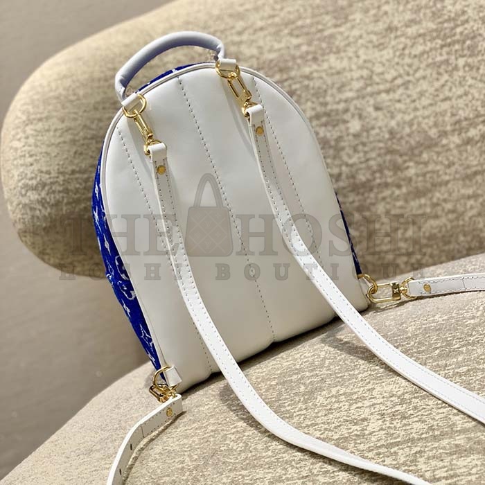 L0vis Vvtt0n LV Unisex Palm Springs Mini Backpack Blue Monogram Velvet Jacquard Master Quality