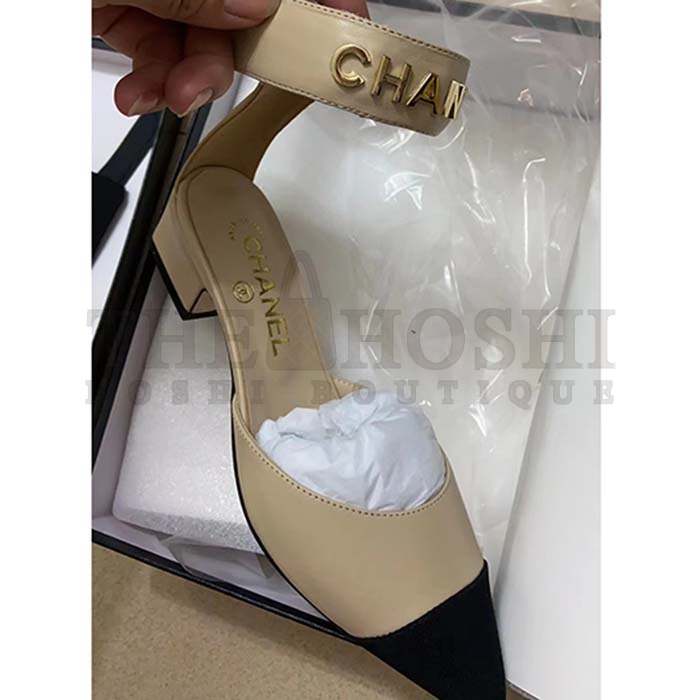 Ch**el Women CC Sandals Calfskin Black White Gold Tone Metal Logo Master Quality
