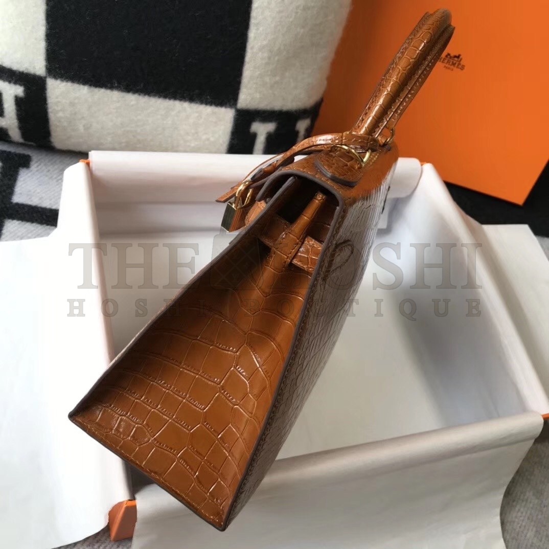 H**me5 Kelly 25 cm Bag In Brown Embossed Crocodile Master Quality