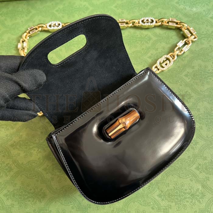 Gvc*1 Women Bamboo 1947 Mini Top Handle Bag Black Patent Leather Master Quality