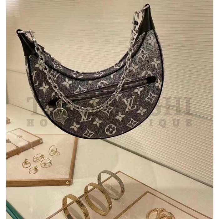 L0vis Vvtt0n LV Women Loop PM Bag Gray Denim Textile Jacquard Master Quality