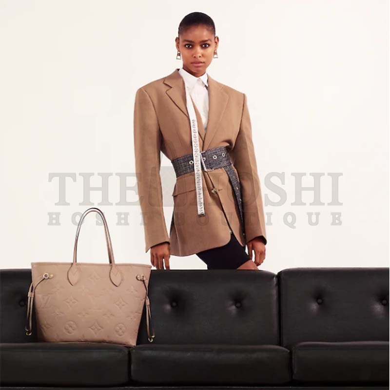 L0vis Vvtt0n LV Women Neverfull MM Tote Beige Embossed Cowhide Leather Master Quality