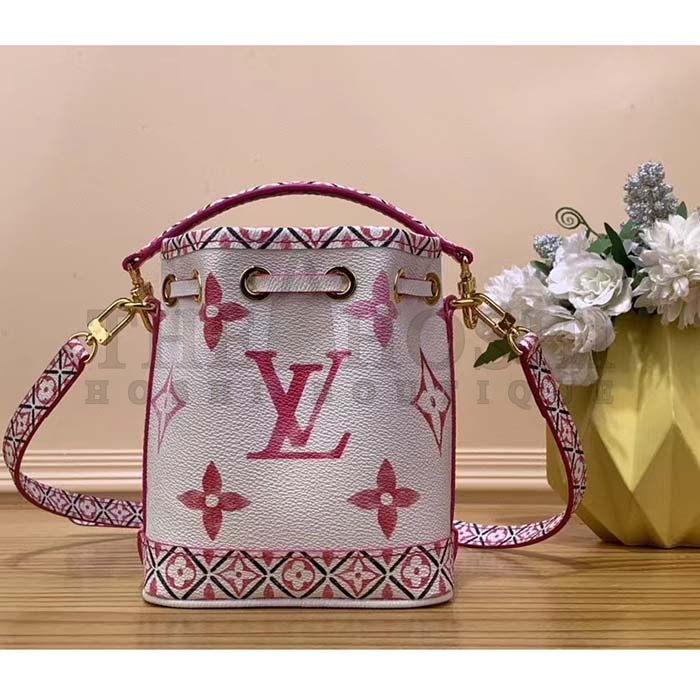 L0vis Vvtt0n LV Women Nano Noé Bucket Bag Pink Monogram Coated Canvas Master Quality