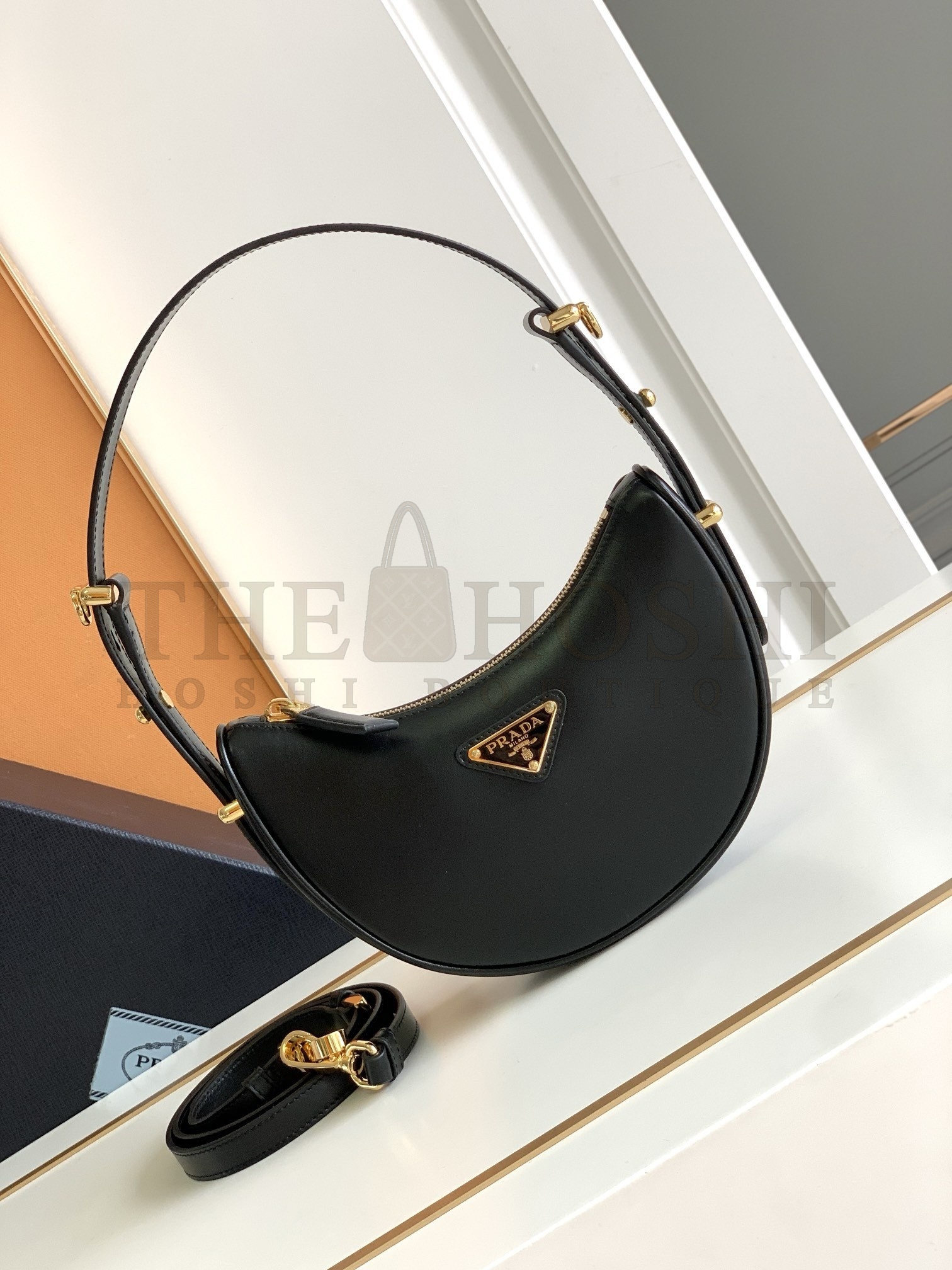 Pra*a Arque Mini Shoulder Bag in Black Leather Master Quality