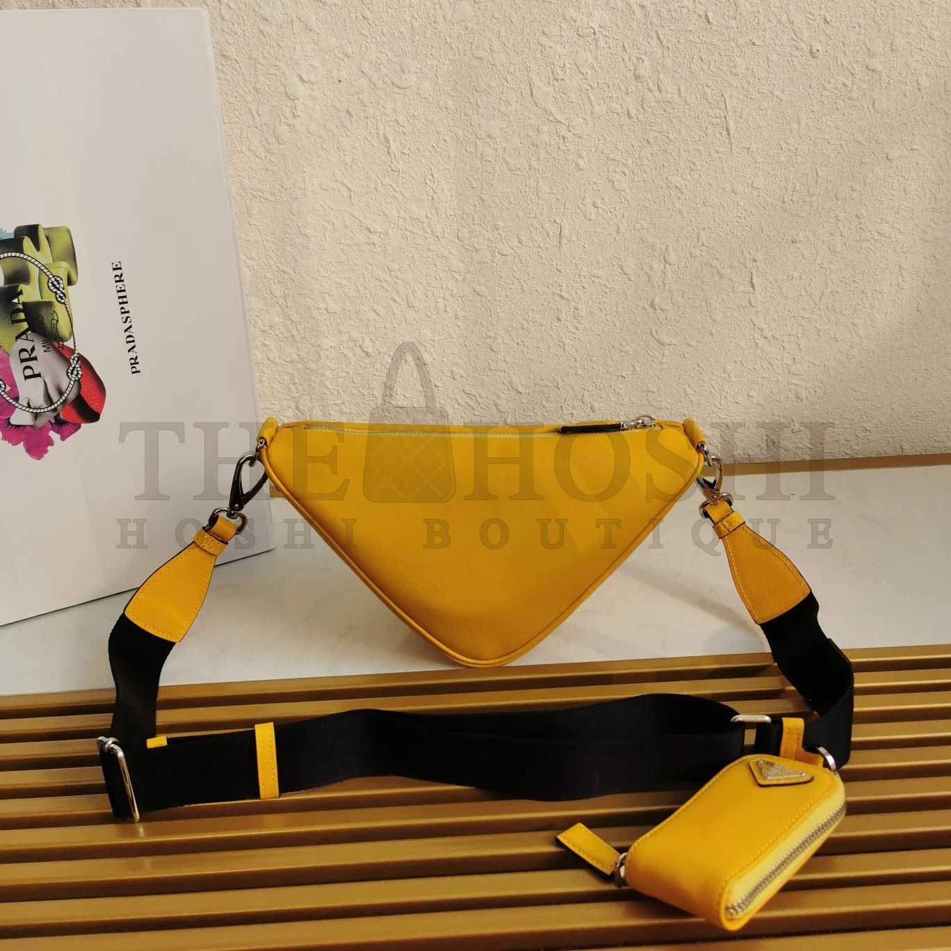 Pra*a Triangle Shoulder Bag In Yellow Calfskin Master Quality