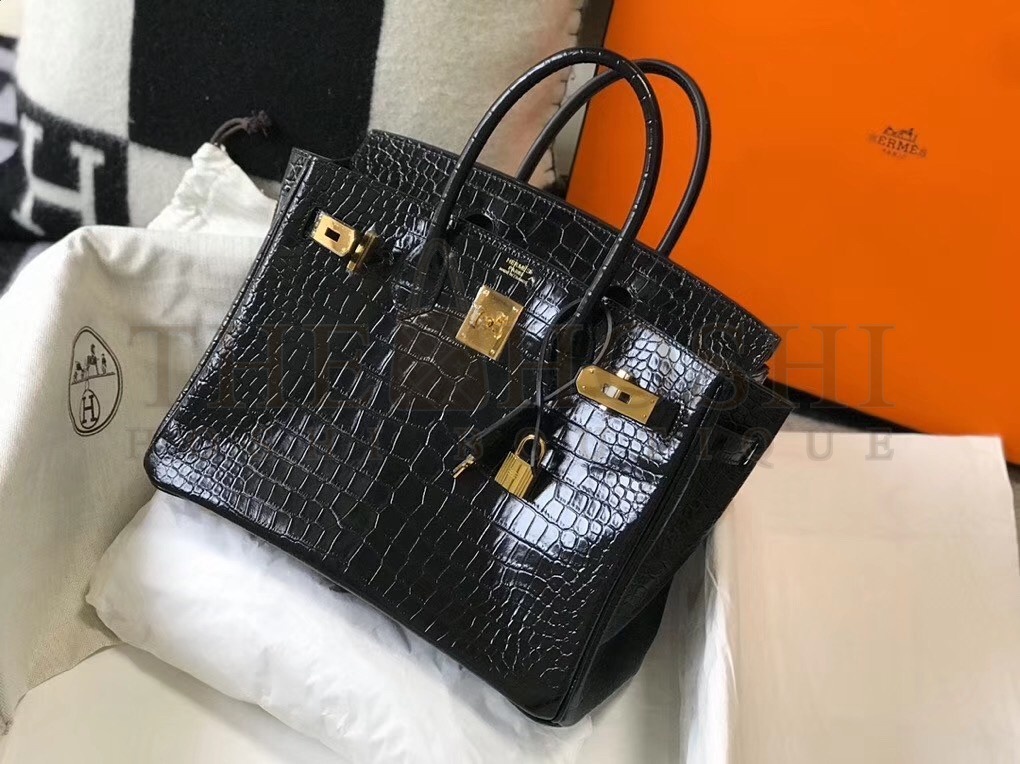 H**me5 Birkin 30cm Bag In Black Embossed Crocodile Leather Master Quality