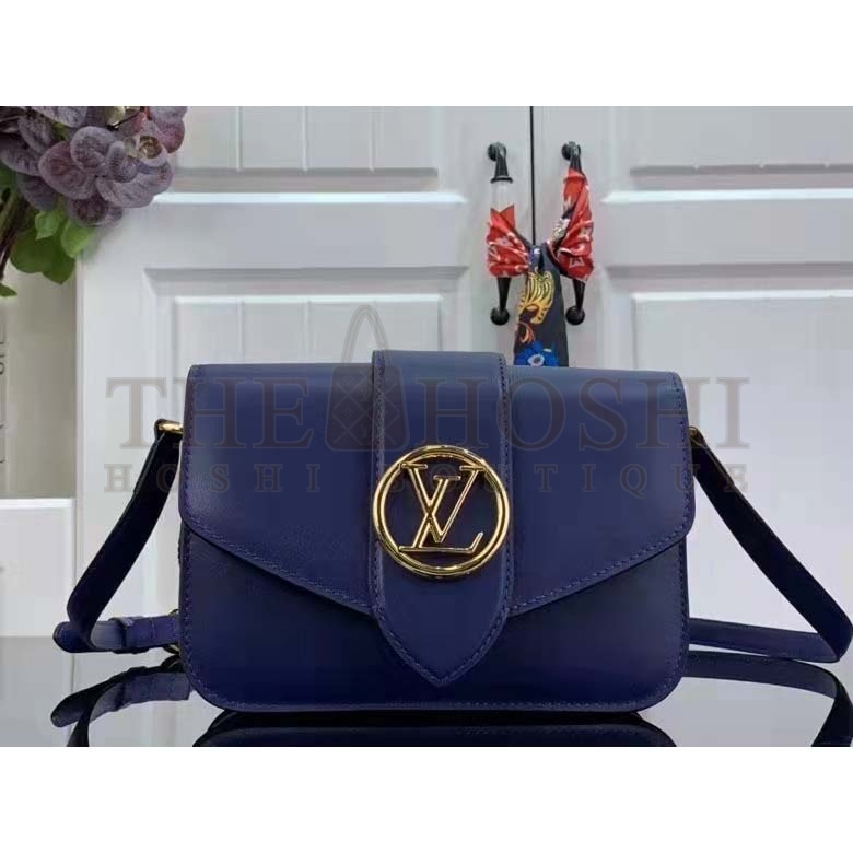 L0vis Vvtt0n LV Women Pont 9 Soft MM Handbag Blue Grained Calfskin Master Quality