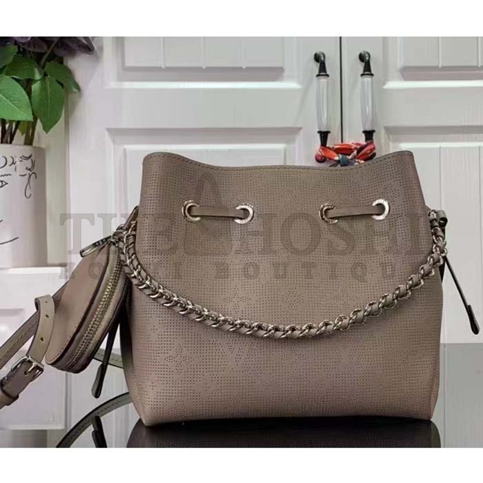 L0vis Vvtt0n LV Women Bella Bucket Bag Gray Mahina Perforated Calfskin Leather Master Quality