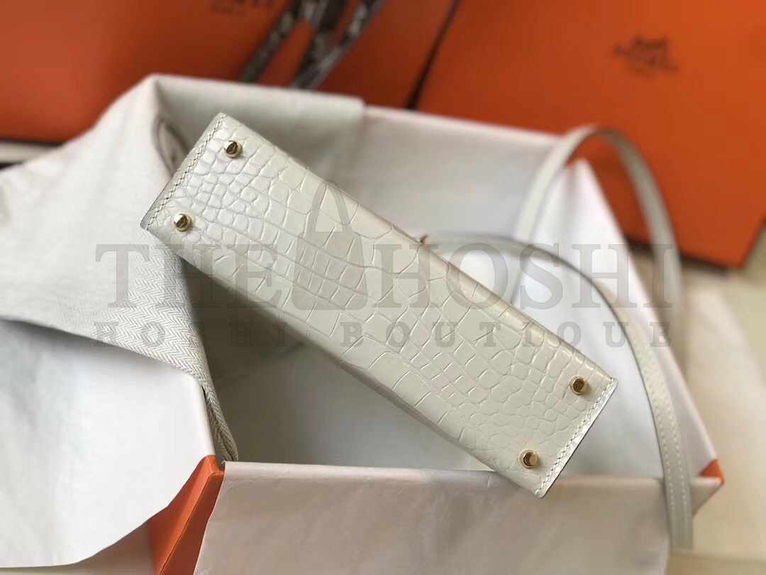 H**me5 Kelly Mini II Bag In Beton Crocodile Embossed Leather Master Quality