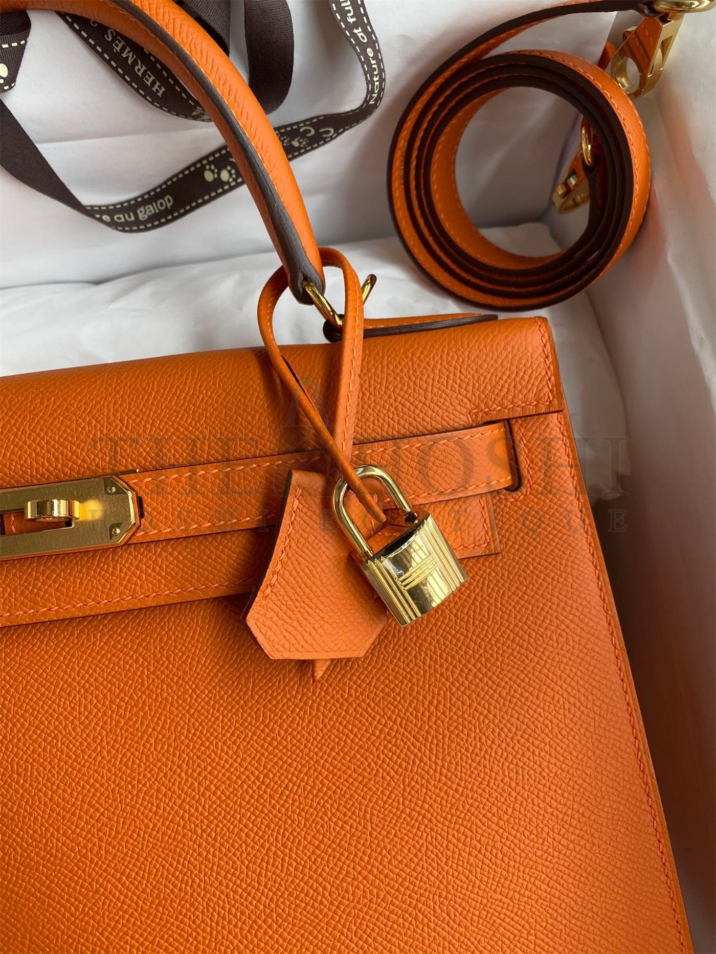 H**me5 Kelly Sellier 28 Handmade Bag In Orange Epsom Calfskin Master Quality
