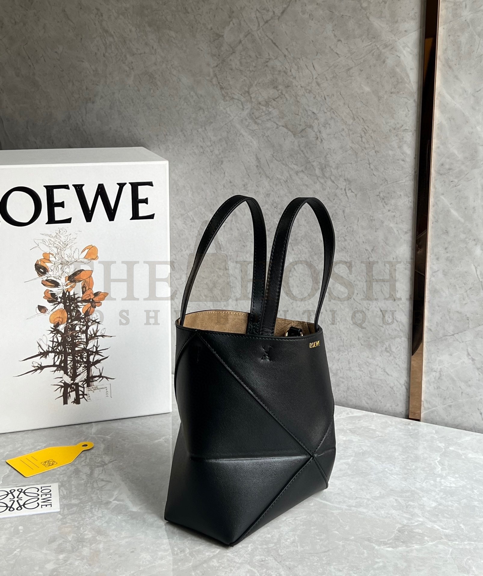 L0ew* Mini Puzzle Fold Tote Bag in Black Calfskin Master Quality