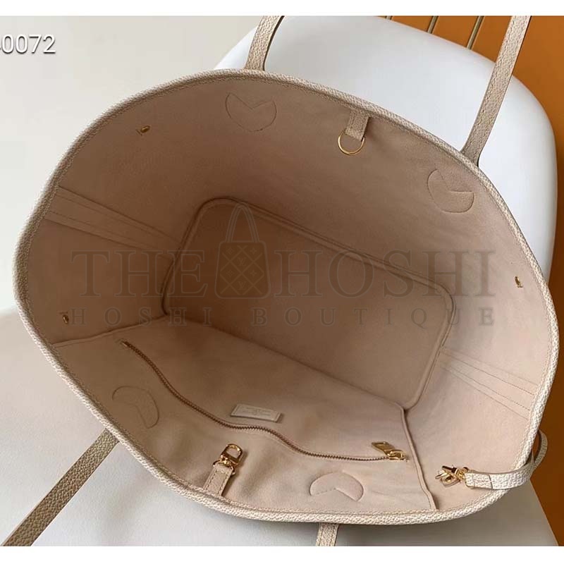 L0vis Vvtt0n Women LV Neverfull MM Carryall Tote Beige Sprayed Embossed Grained Cowhide Master Quality