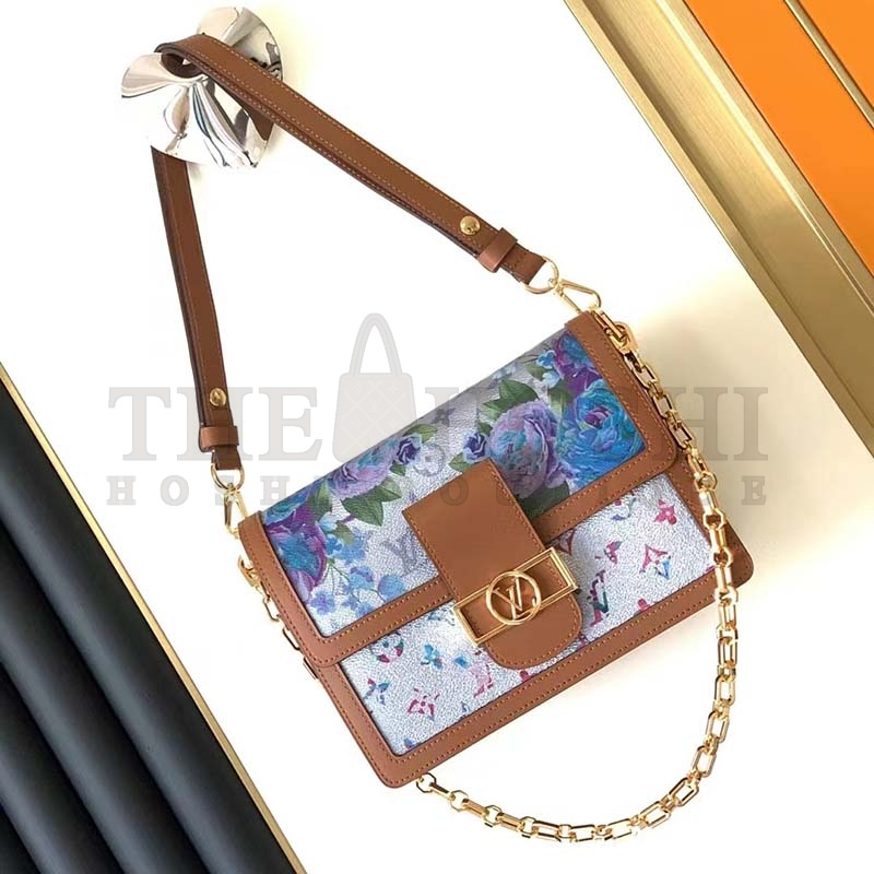 L0vis Vvtt0n LV Women Dauphine MM Handbag Blue Coated Canvas Cowhide Leather Master Quality