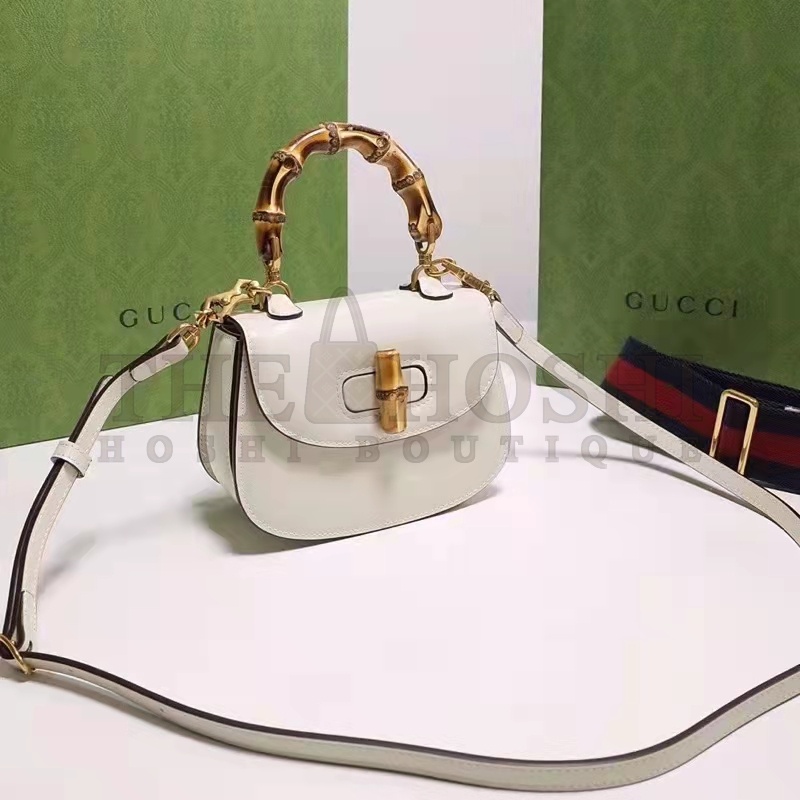 Gvc*1 Women Bamboo 1947 Mini Top Handle Bag White Leather Bamboo Hardware Master Quality