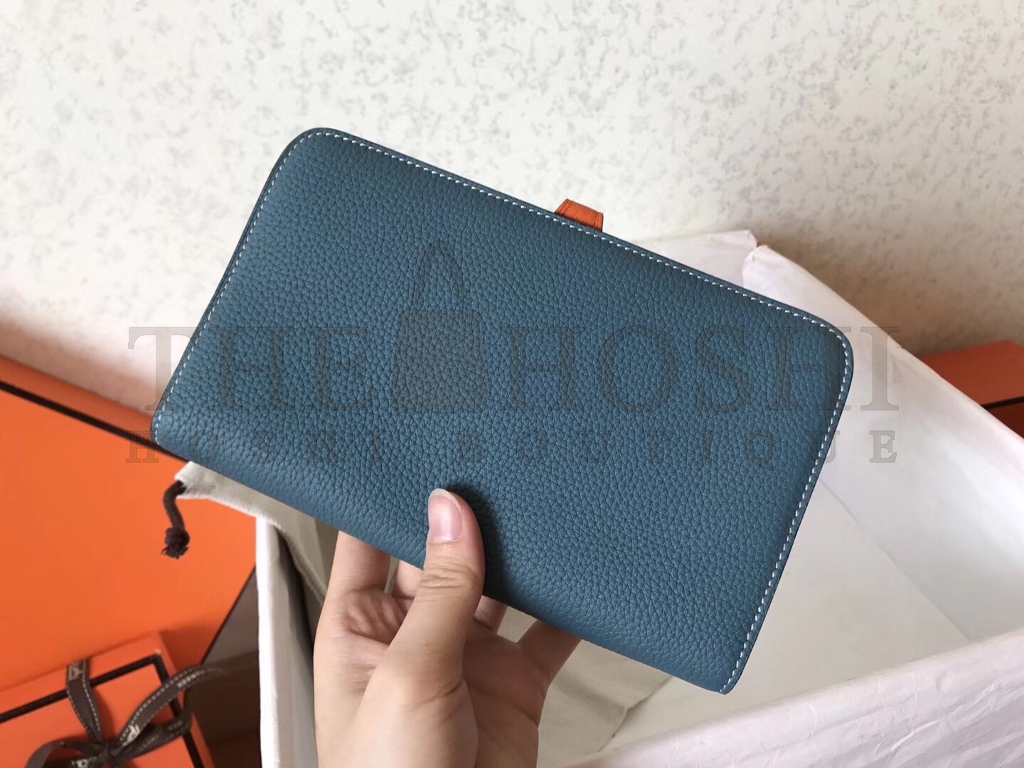 H**me5 Bicolor Dogon Duo Wallet In Jean/Orange Leather Master Quality