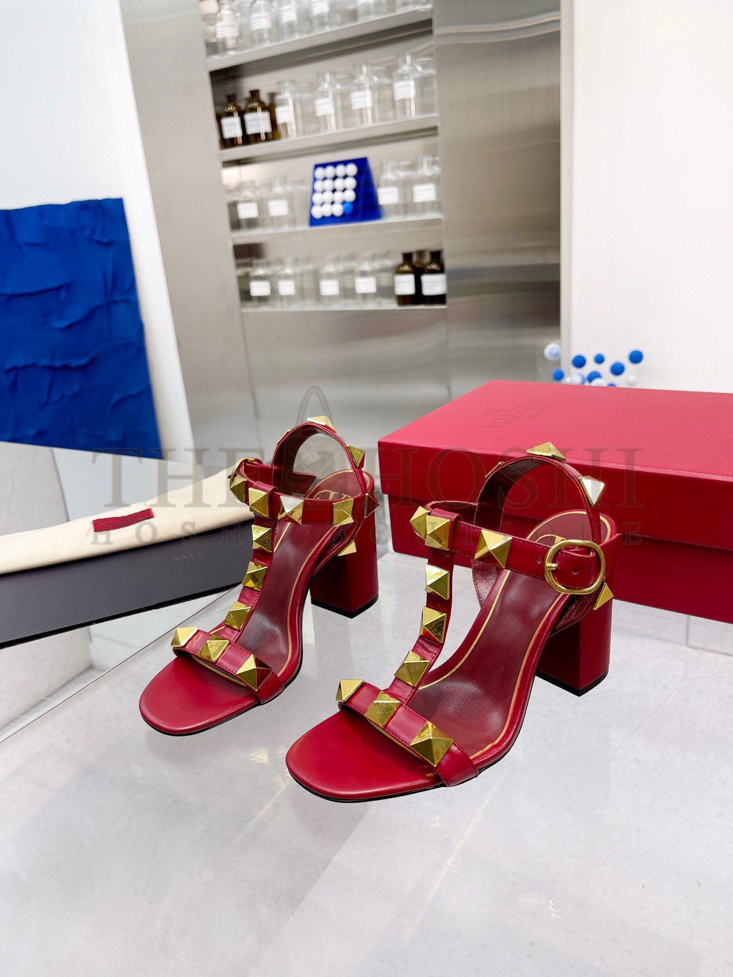 Va1e*ntin0 Roman Stud Sandals 90mm In Red Calfskin Master Quality