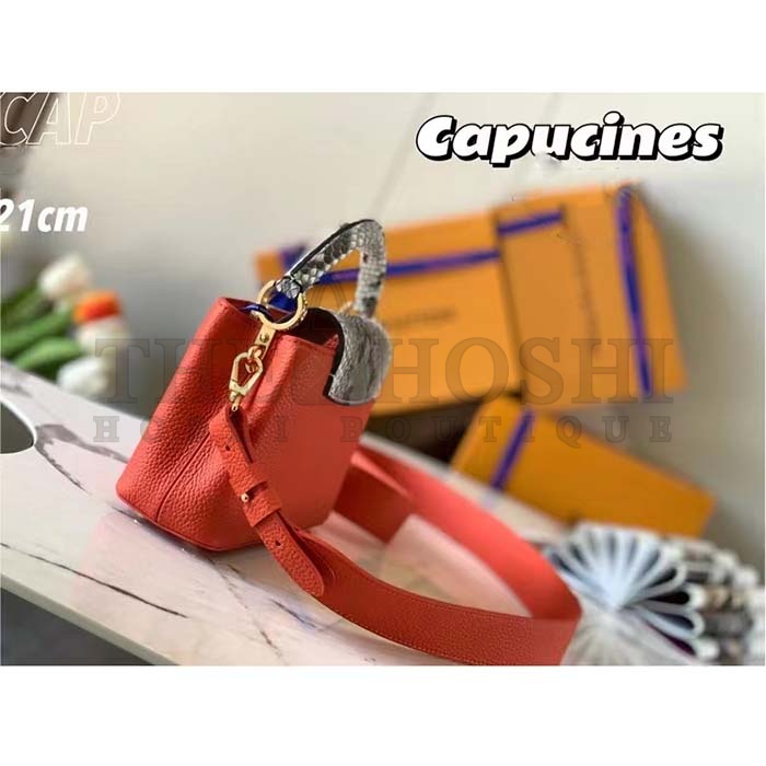 L0vis Vvtt0n LV Women Capucines Mini Handbag Orange Taurillon Leather Python Skin Master Quality