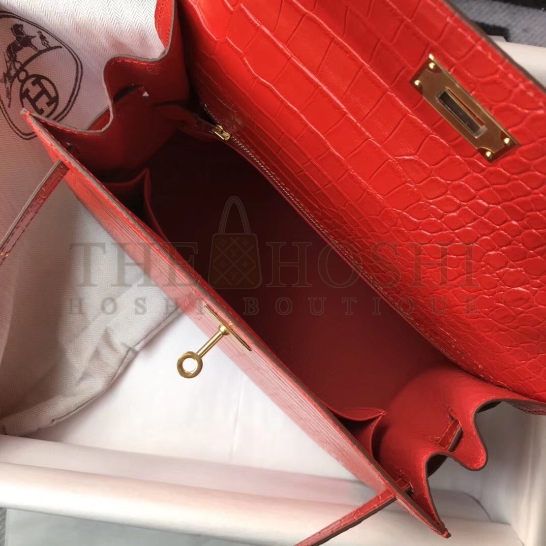 H**me5 Kelly 28cm Bag In Red Embossed Crocodile GHW Master Quality