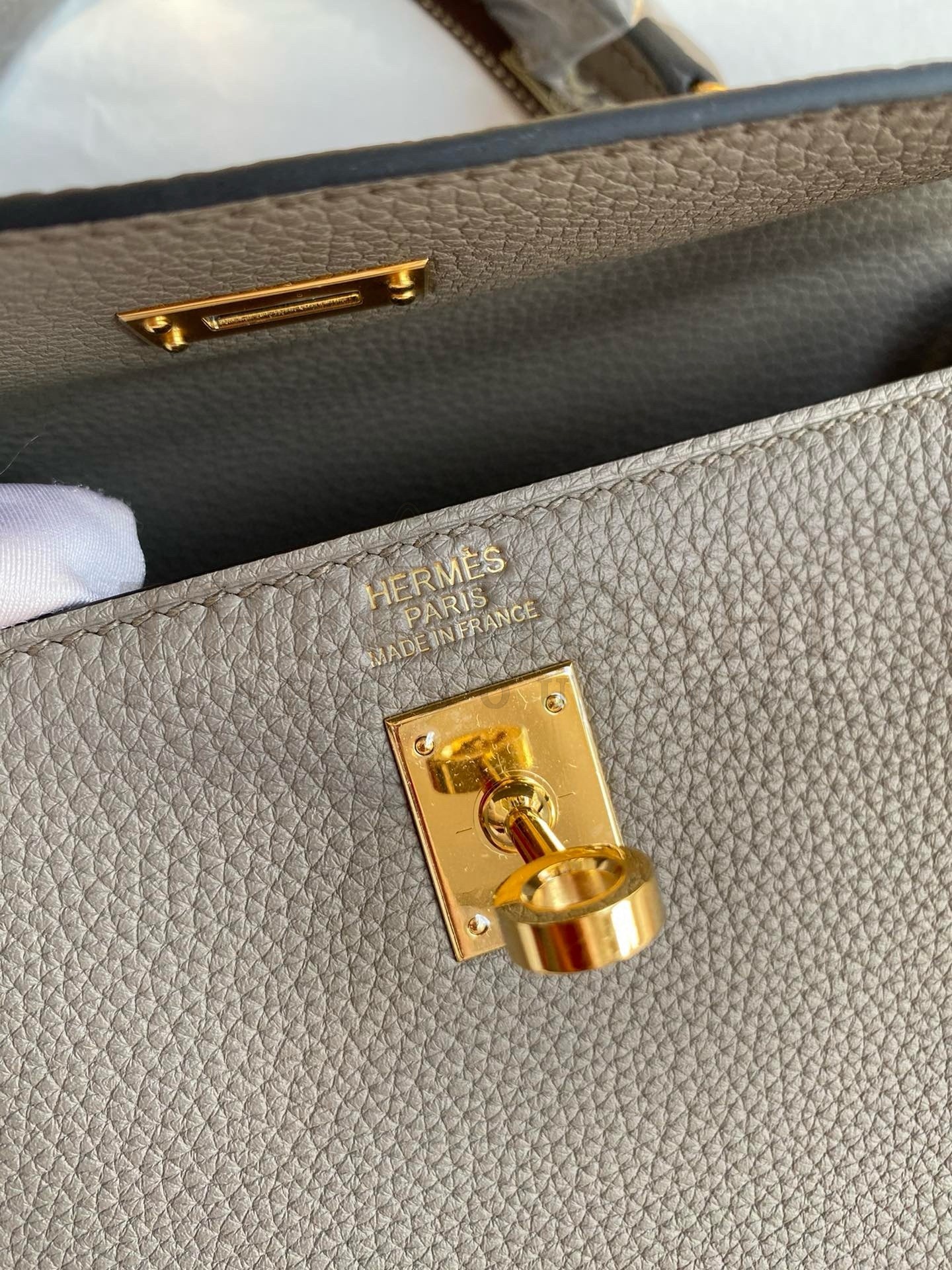 H**me5 Kelly Retourne 25 Handmade Bag In Gris Meyer Clemence Leather Master Quality