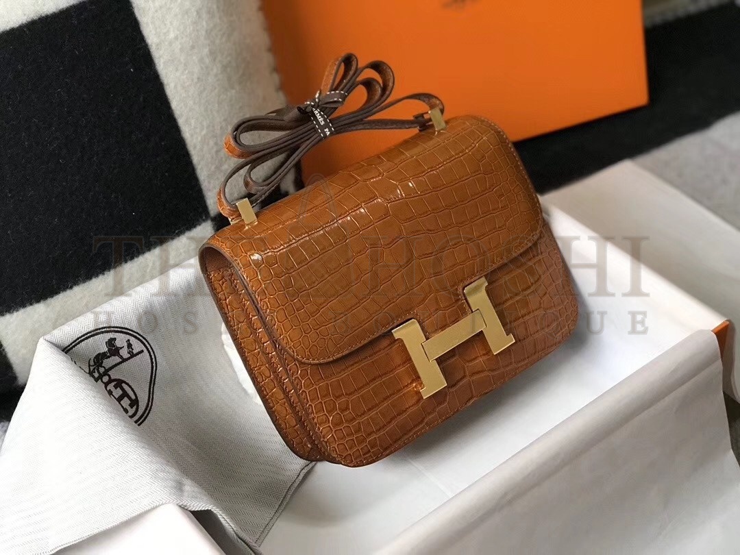H**me5 Constance 24cm Bag In Brown Embossed Crocodile Master Quality