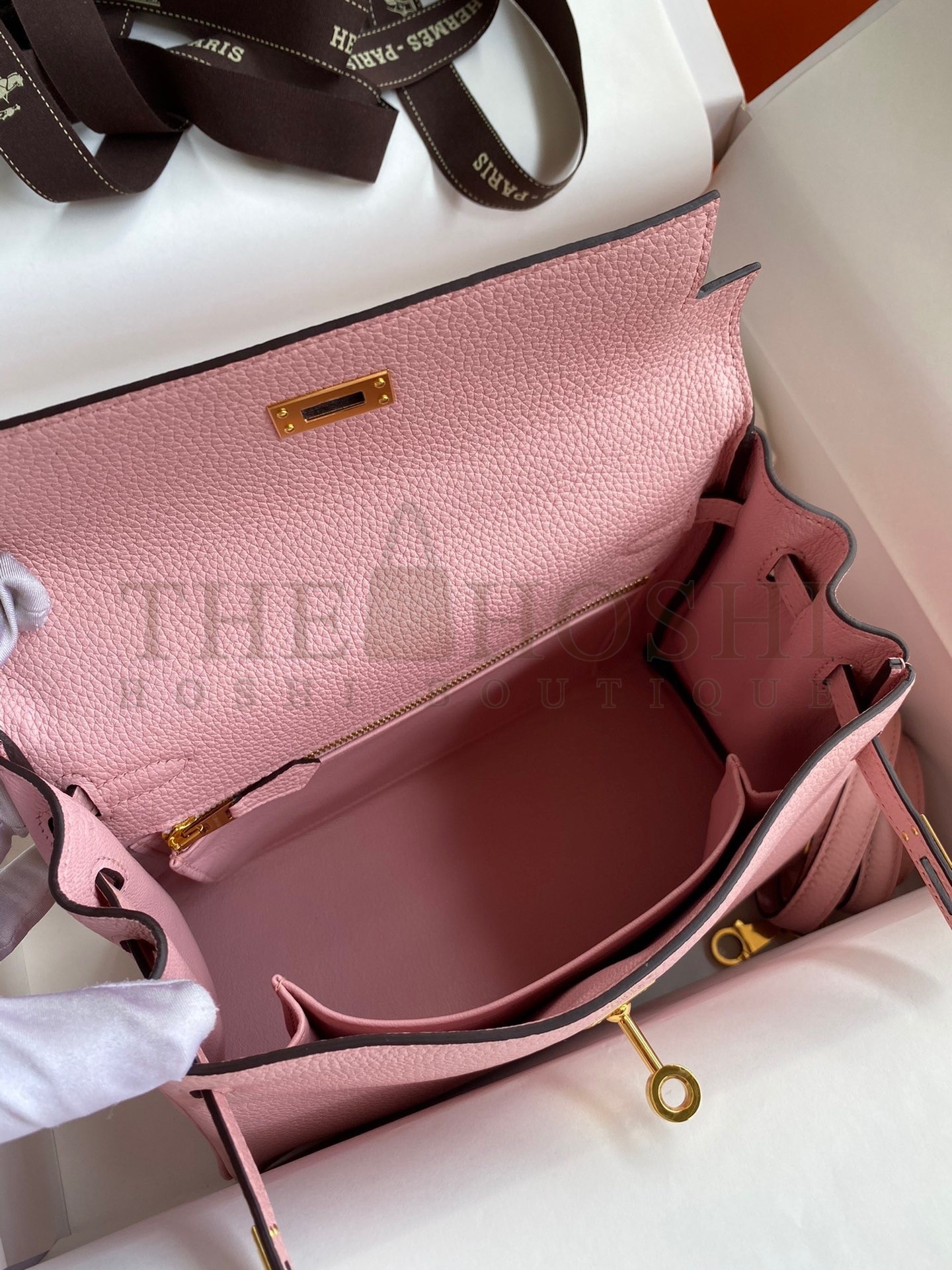 H**me5 Kelly Retourne 25 Handmade Bag In Rose Sakura Clemence Leather Master Quality