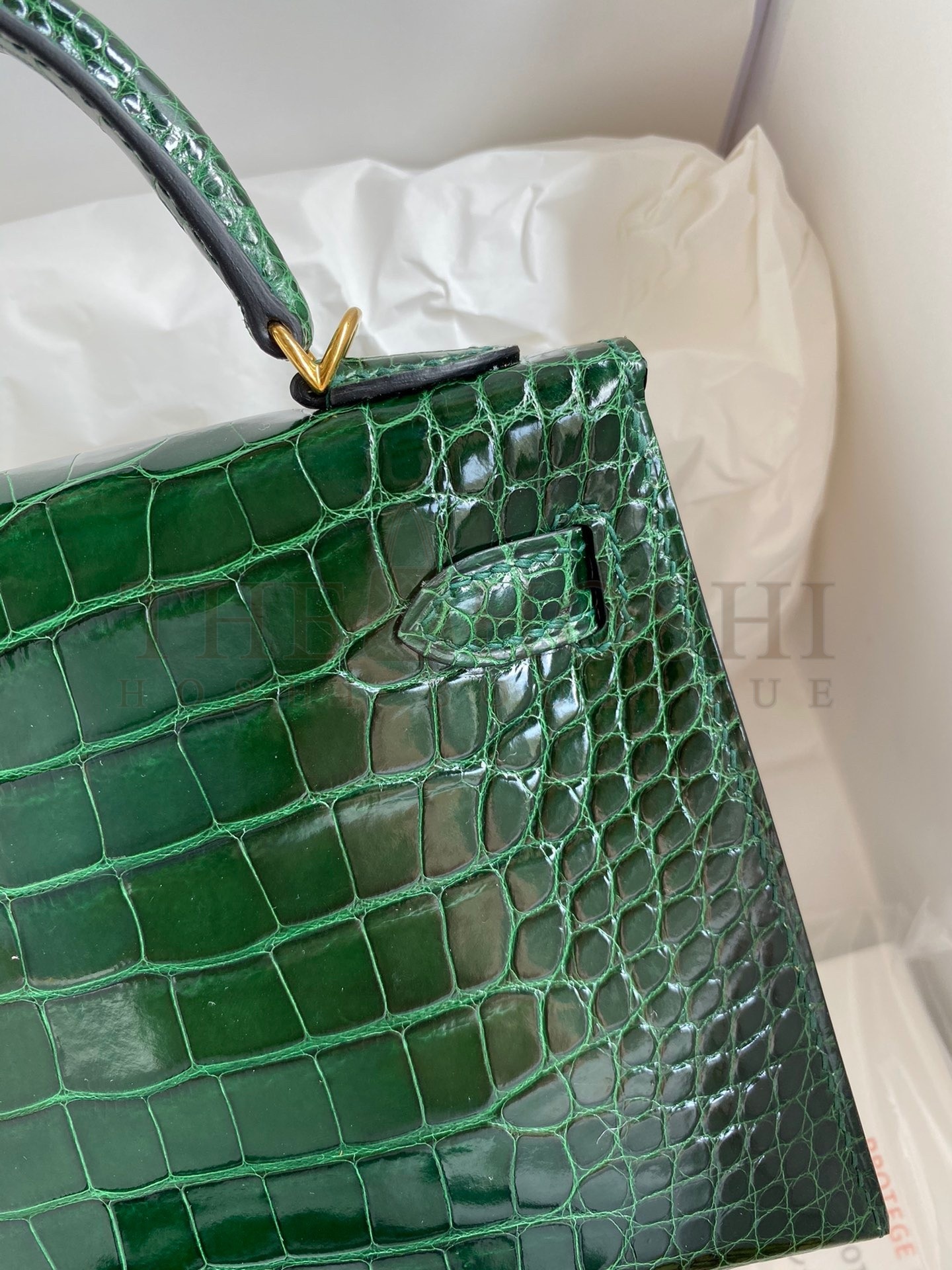 H**me5 Kelly Mini II Sellier Handmade Bag In Malachite Shiny Alligator Leather Master Quality