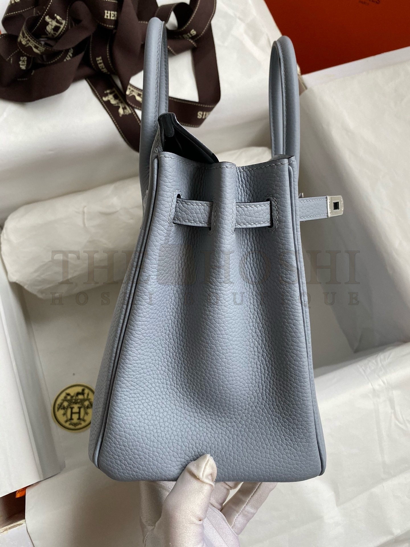 H**me5 Birkin 25 Retourne Handmade Bag In Blue Lin Clemence Leather Master Quality