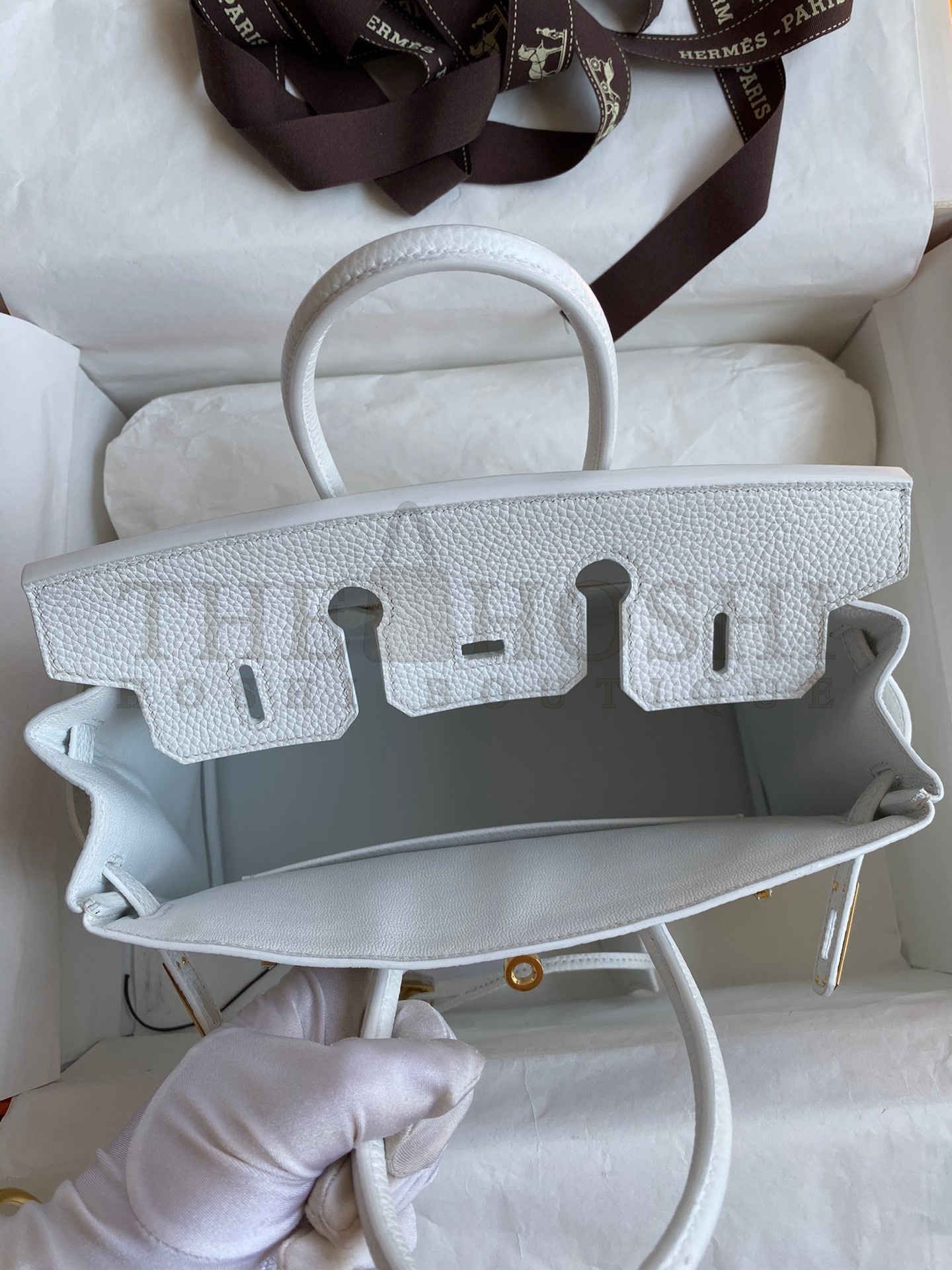 H**me5 Birkin 25 Retourne Handmade Bag In White Clemence Leather Master Quality