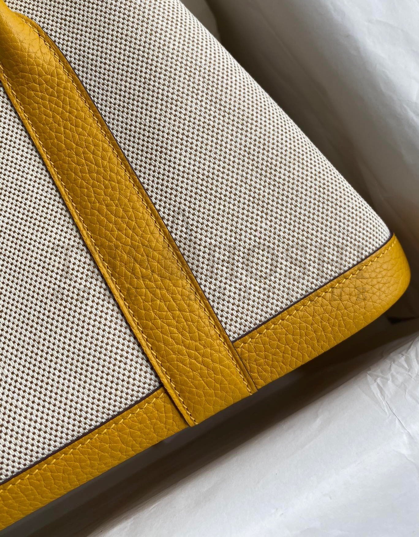 H**me5 Garden Party 30 Handmade Bag in Toile and Yellow Leather Master Quality