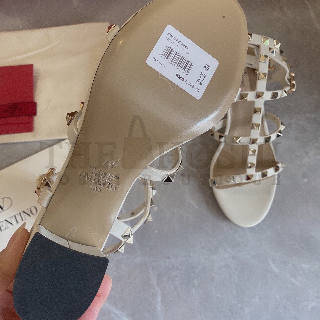 Va1e*ntin0 Rockstud Ankle Strap Sandals 60mm In White Calfskin Master Quality