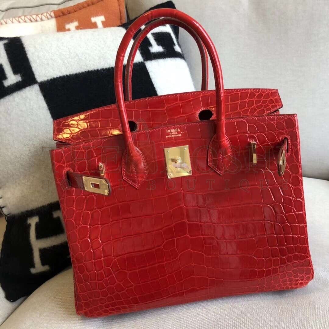 H**me5 Red Birkin 30cm Crocodile Niloticus Shiny Bag Master Quality