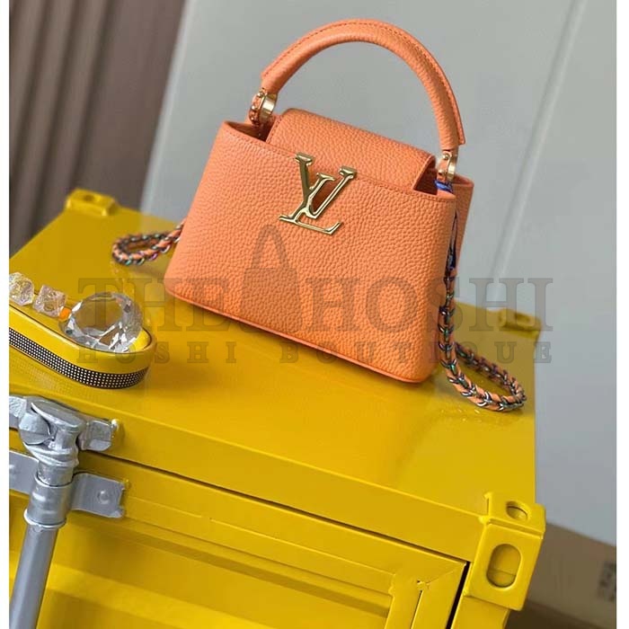 L0vis Vvtt0n LV Women Capucines Mini Handbag Ocre Orange Taurillon Cowhide Leather Master Quality