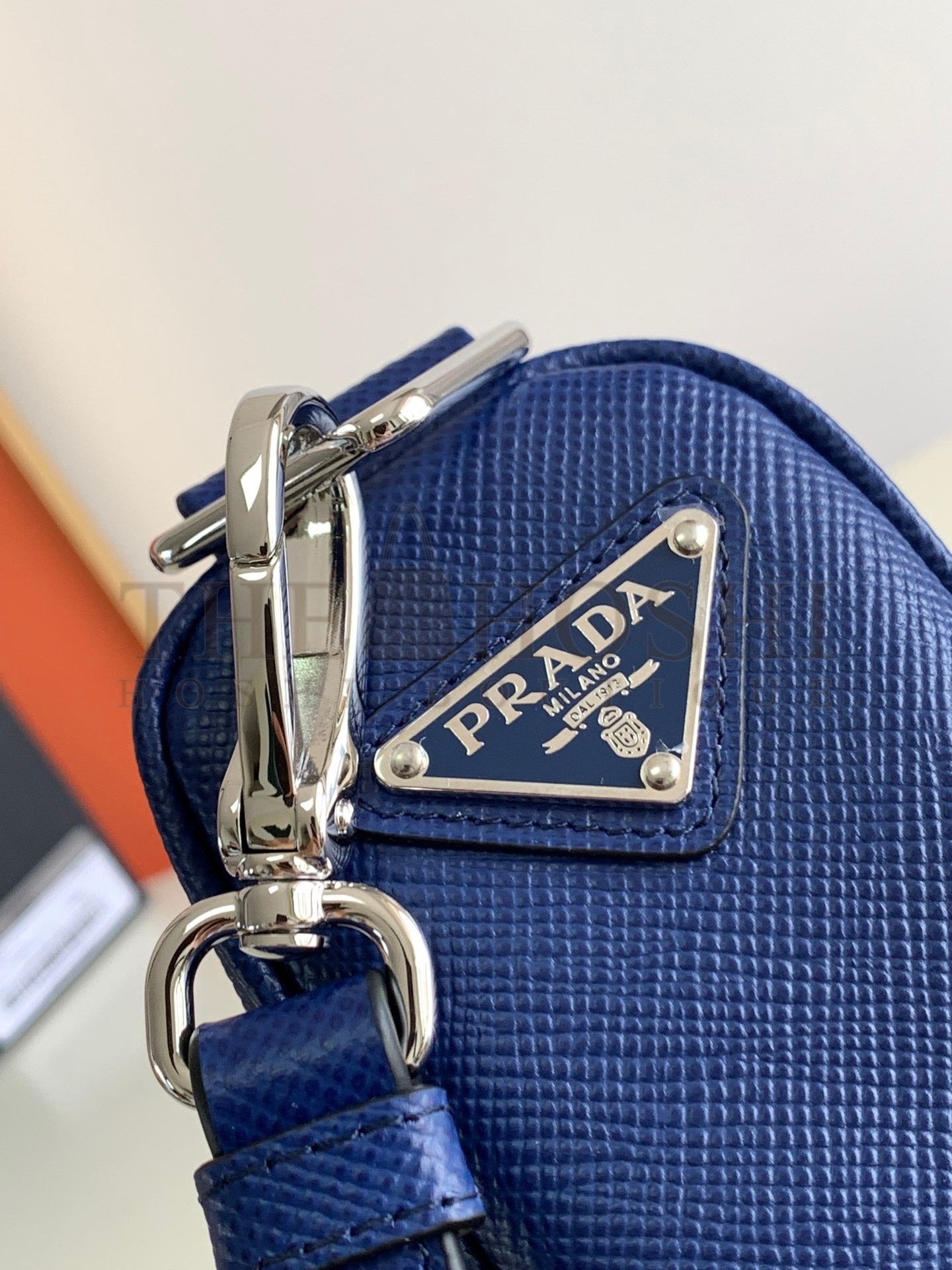 Pra*a Triangle Shoulder Bag In Blue Saffiano Leather Master Quality