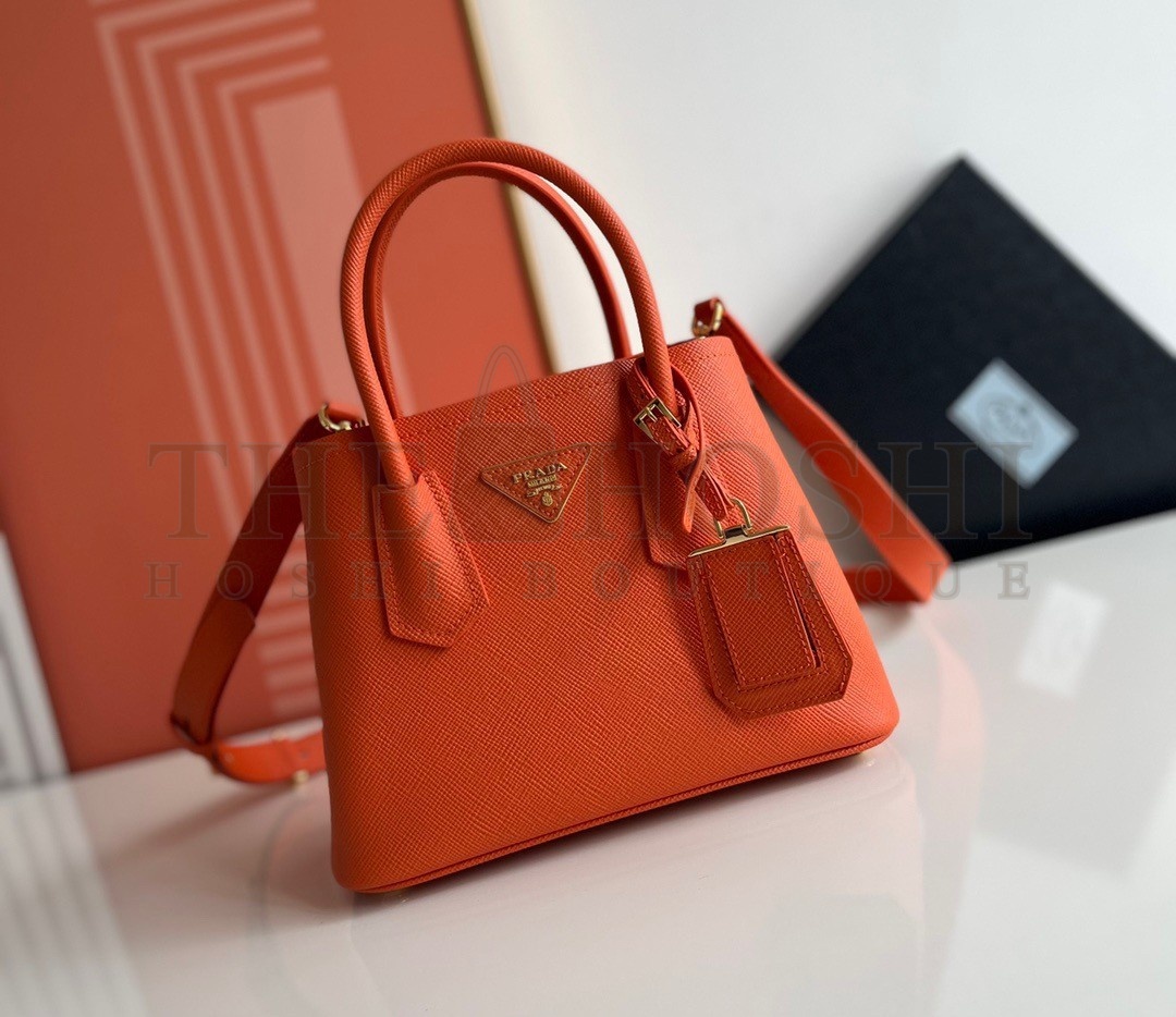 Pra*a Double Mini Bag In Orange Saffiano Leather Master Quality