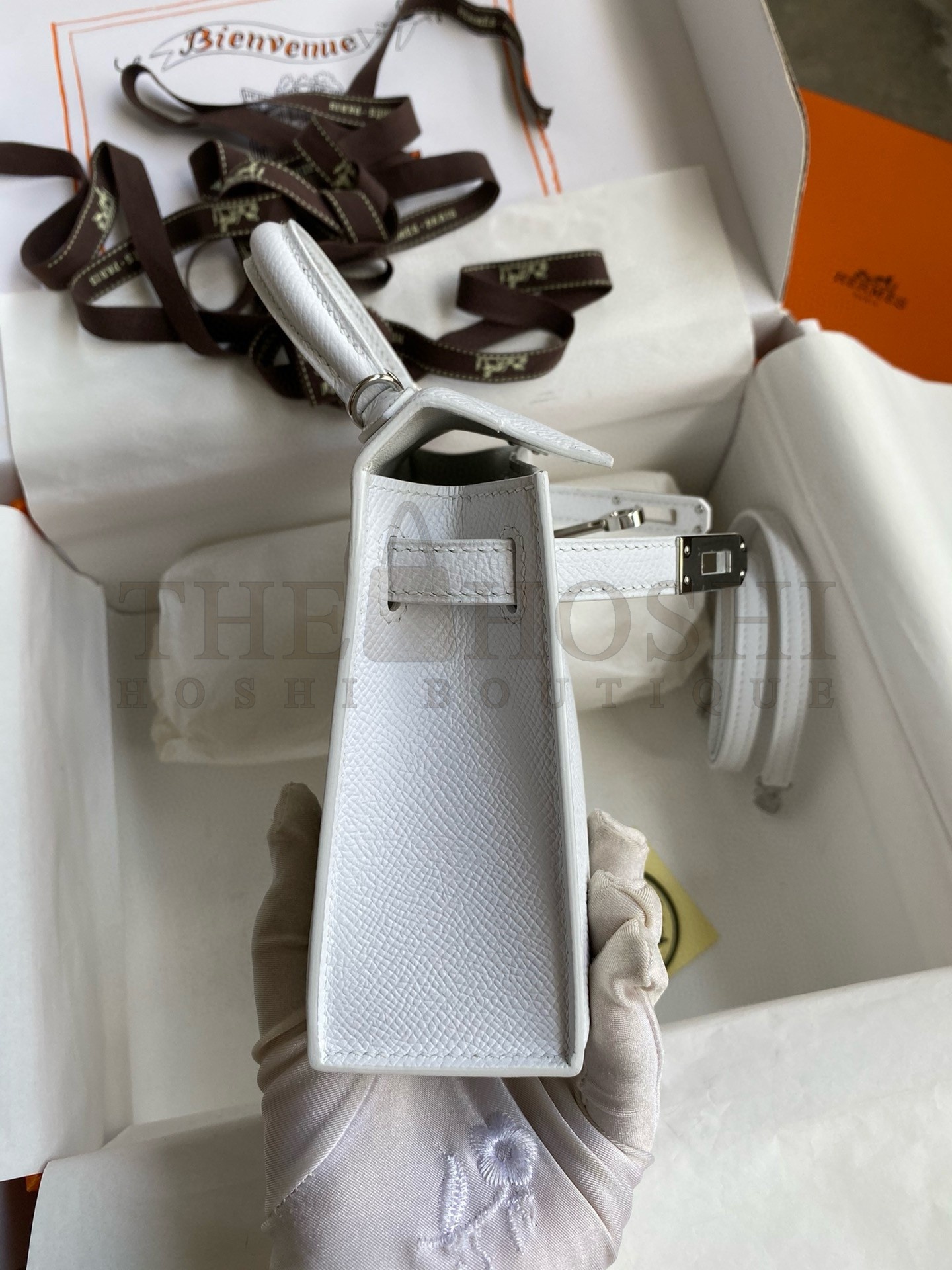 H**me5 Kelly Mini II Sellier Handmade Bag In White Epsom Calfskin Master Quality