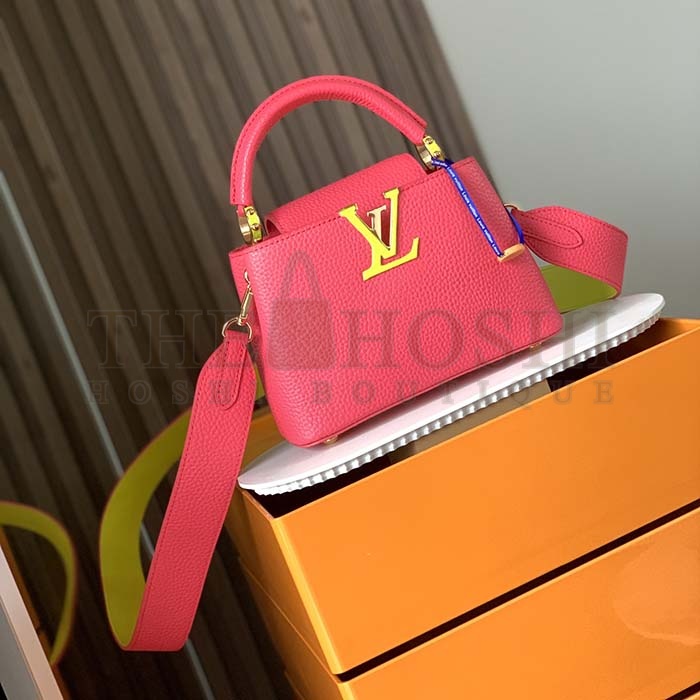 L0vis Vvtt0n LV Women Capucines Mini Handbag Dragon Fruit Pink Cedrat Taurillon Leather Master Quality