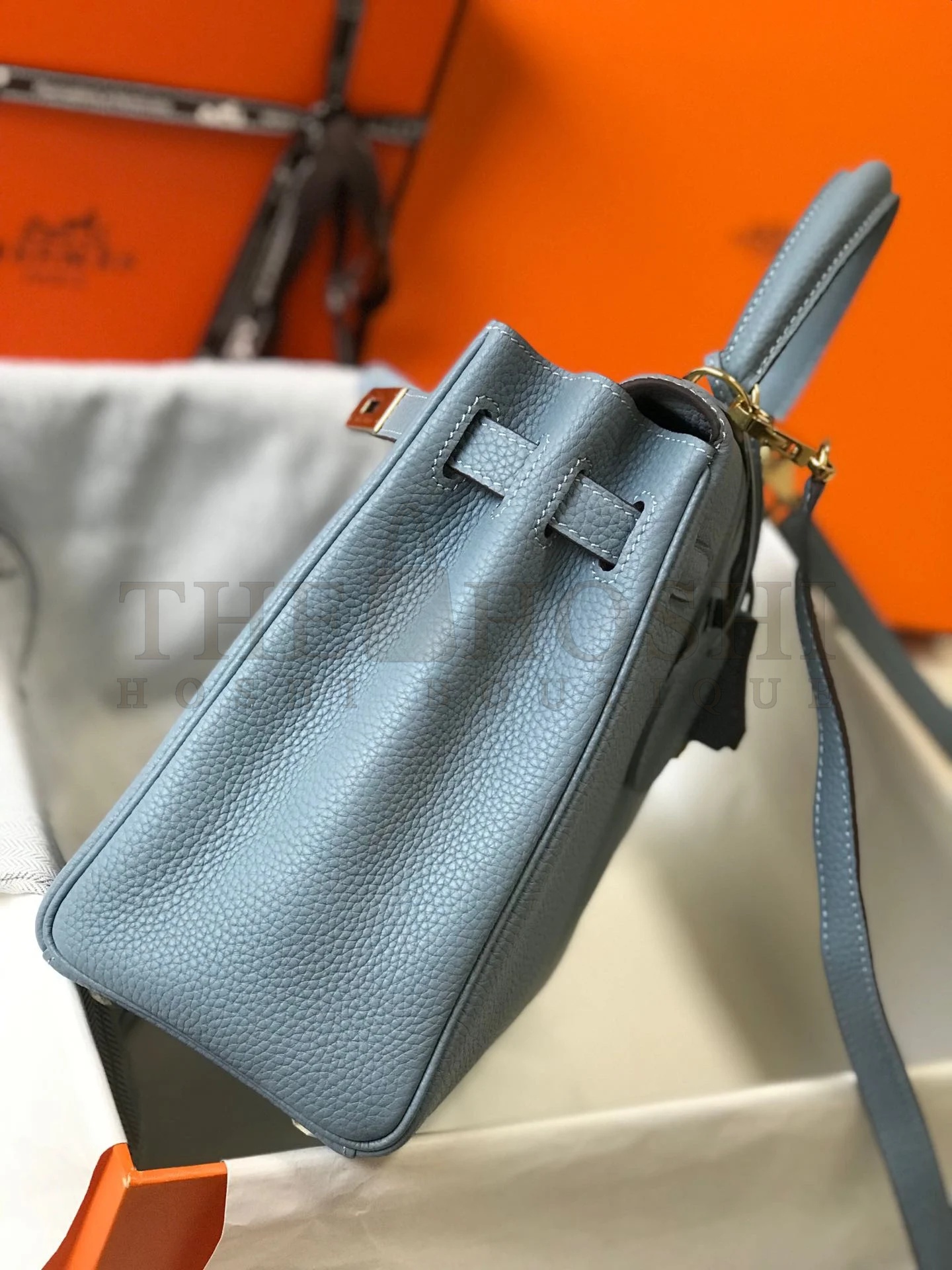 H**me5 Kelly 32cm Retourne Bag in Blue Lin Clemence Leather GHW Master Quality