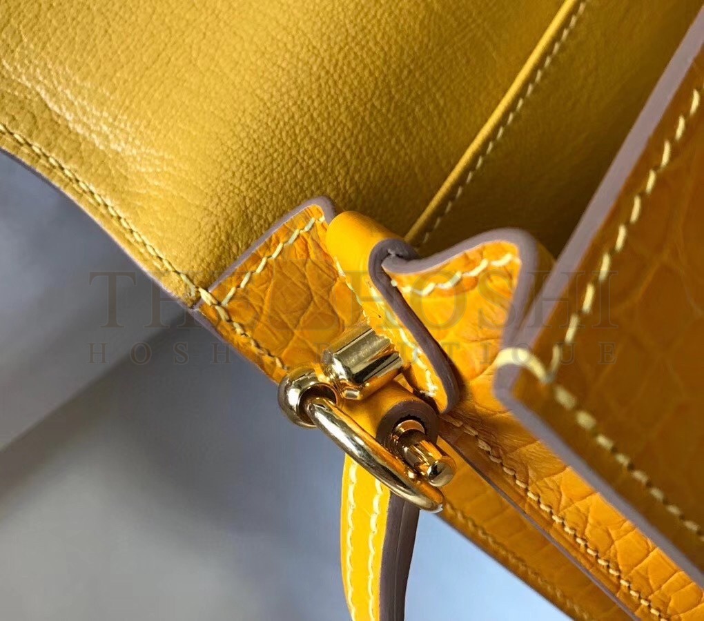 H**me5 Roulis Mini Bag In Yellow Embossed Crocodile Calfskin Master Quality
