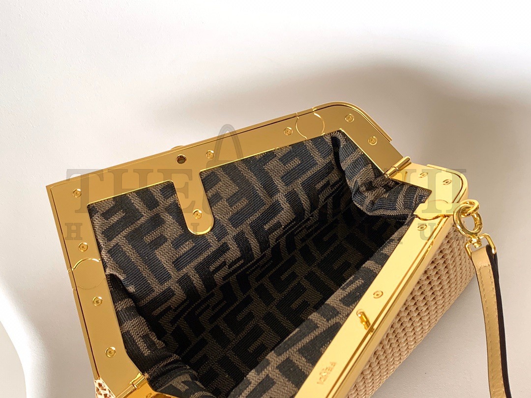 F**di First Small Bag In Beige Raffia Macrame Master Quality