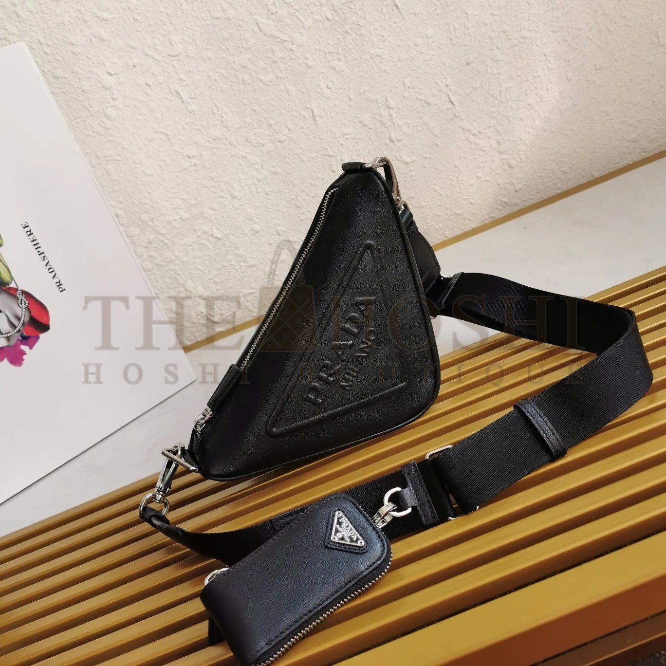 Pra*a Triangle Shoulder Bag In Black Calfskin Master Quality