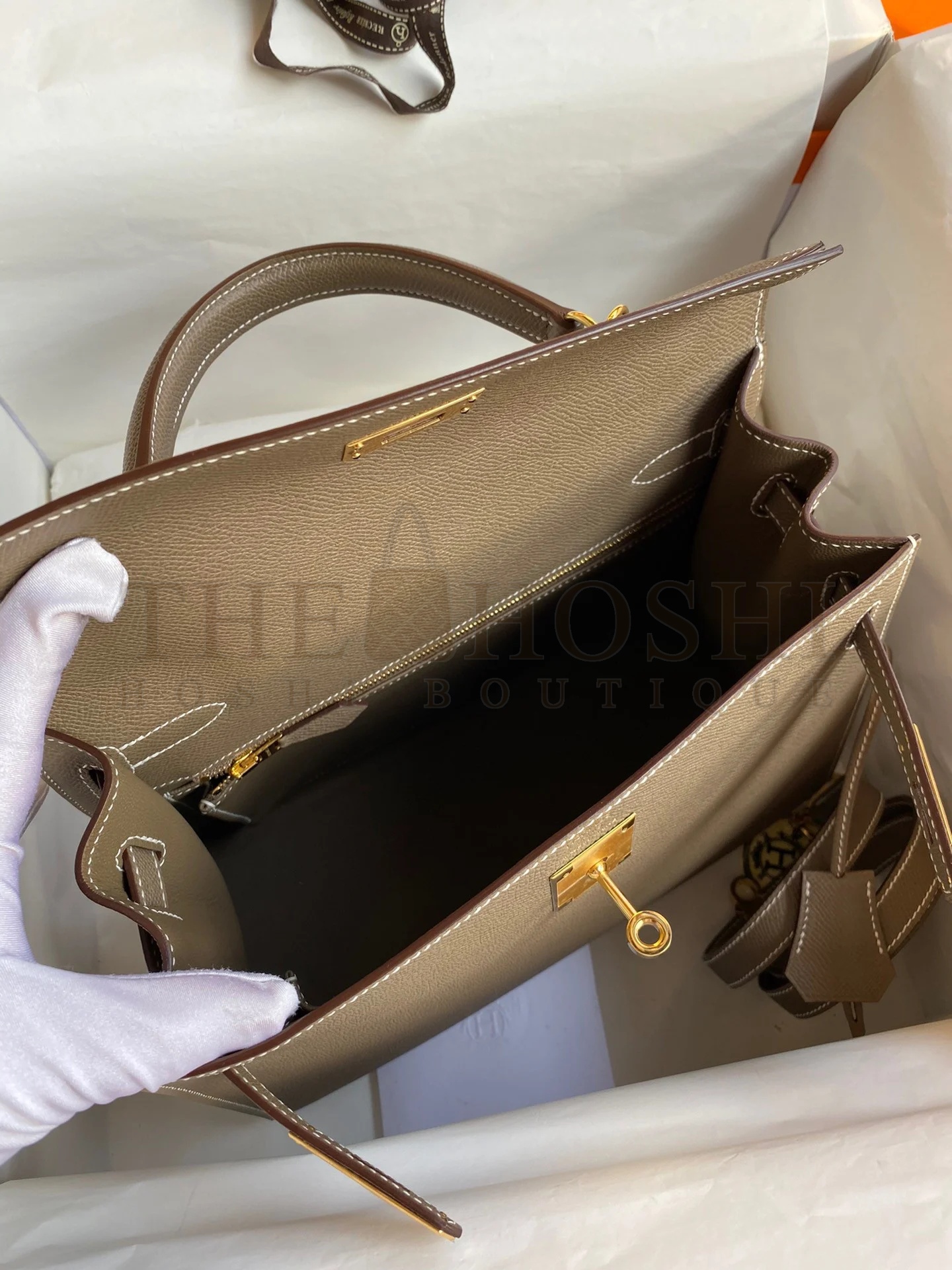 H**me5 Kelly Sellier 28 Handmade Bag In Taupe Epsom Calfskin Master Quality