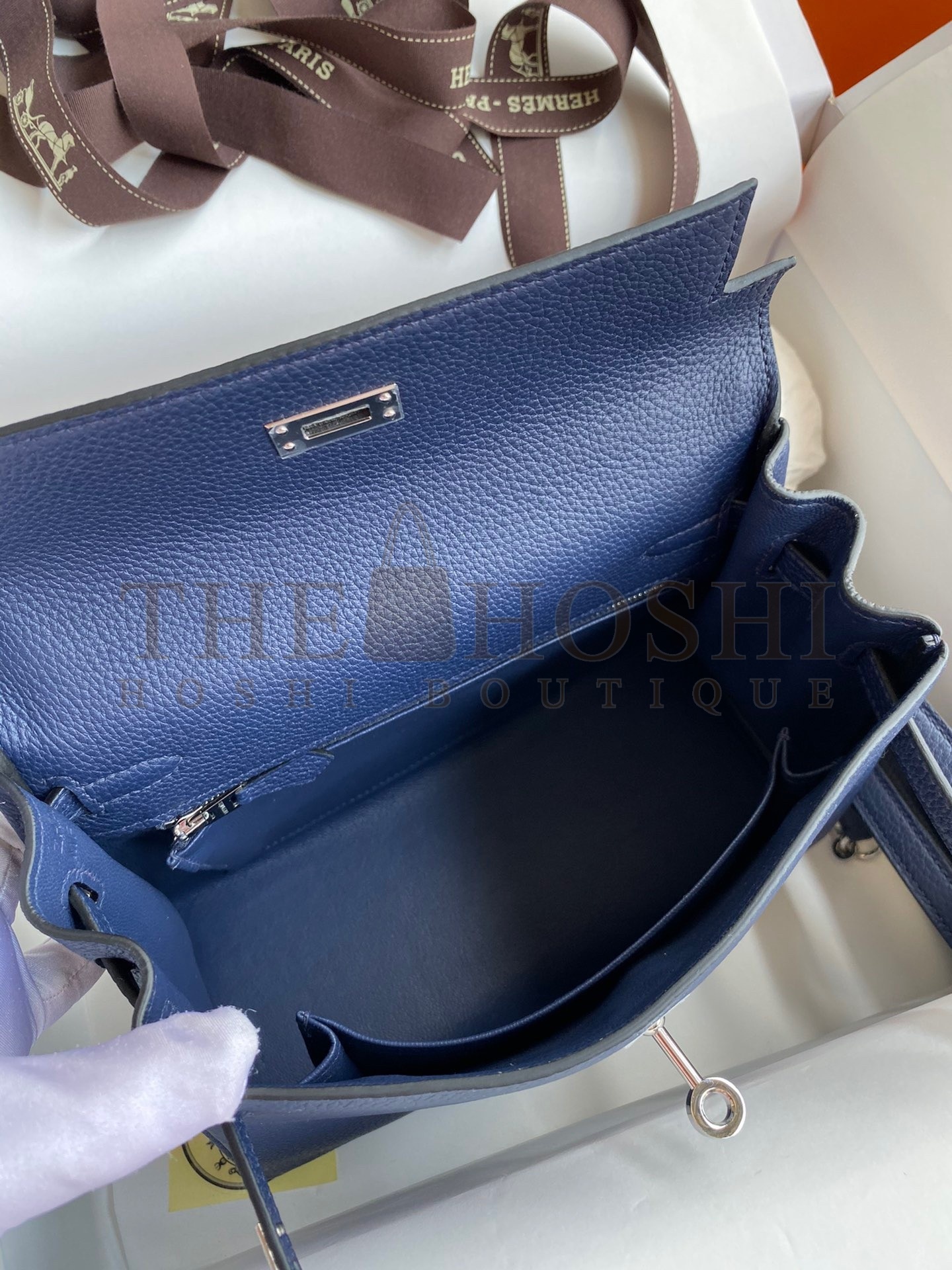 H**me5 Kelly Retourne 25 Handmade Bag In Blue Saphir Clemence Leather Master Quality