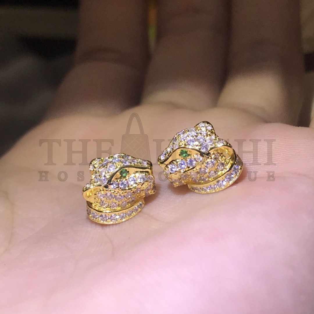 Ca*t1er Leopard Head Stud Earrings Full of D1am0nds,PANTHÈRE DE Ca*t1er EARRINGS Master Quality