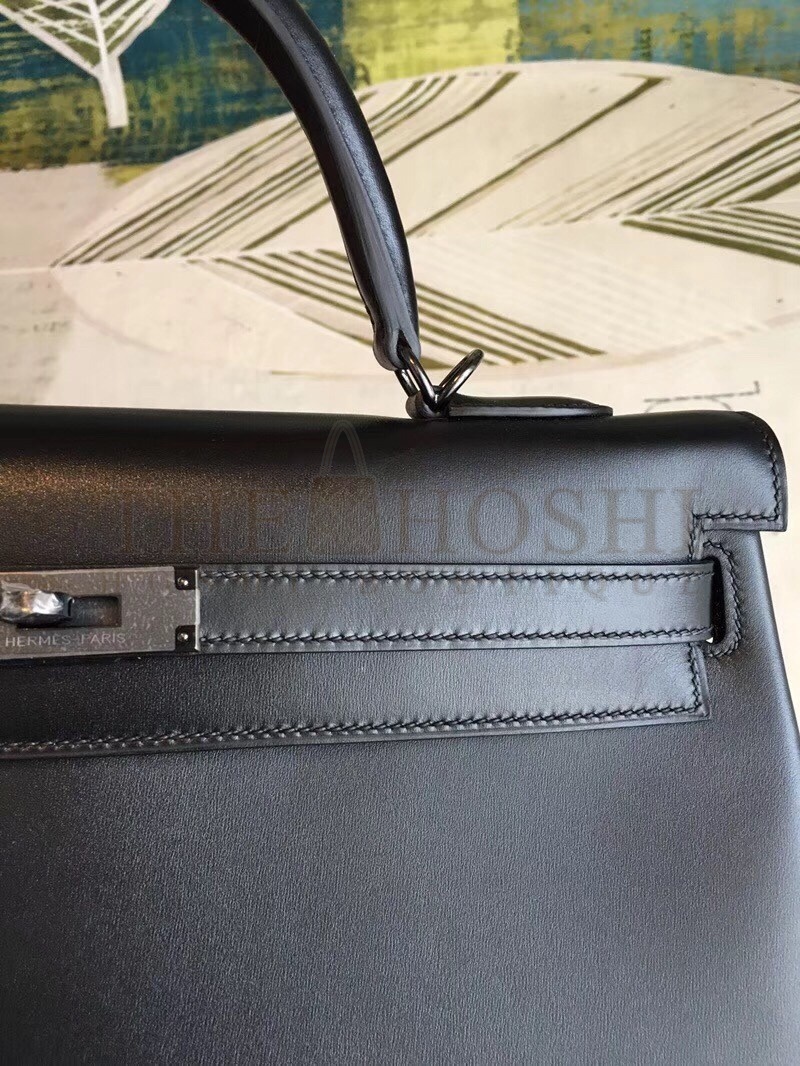 H**me5 All Black Box Kelly 35cm Handmade Bag Master Quality