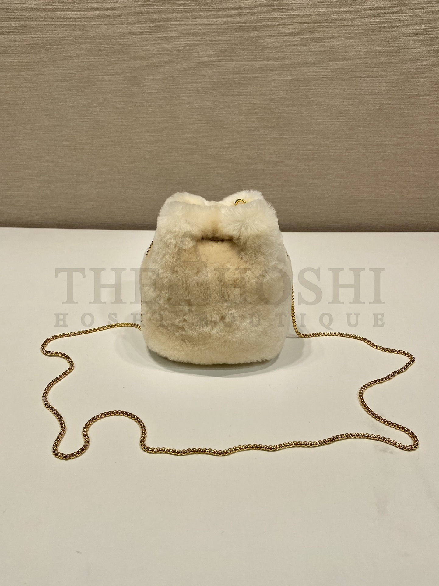 Pra*a Women Sheepskin Mini Pouch-Beige bag 9 x 9.5 x 6 cm Master Quality