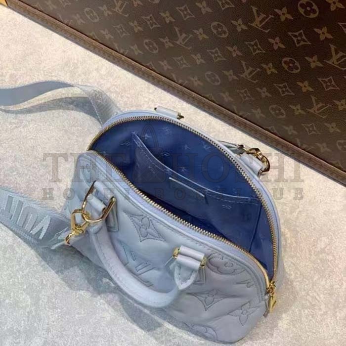 L0vis Vvtt0n LV Women Alma BB Handbag Blue Quilted Embroidered Smooth Calf Leather Master Quality