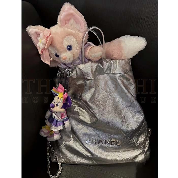 Ch**el Women CC Large Back Pack Ch**el 22 Handbag Metallic Calfskin Silver-Tone Metal Master Quality